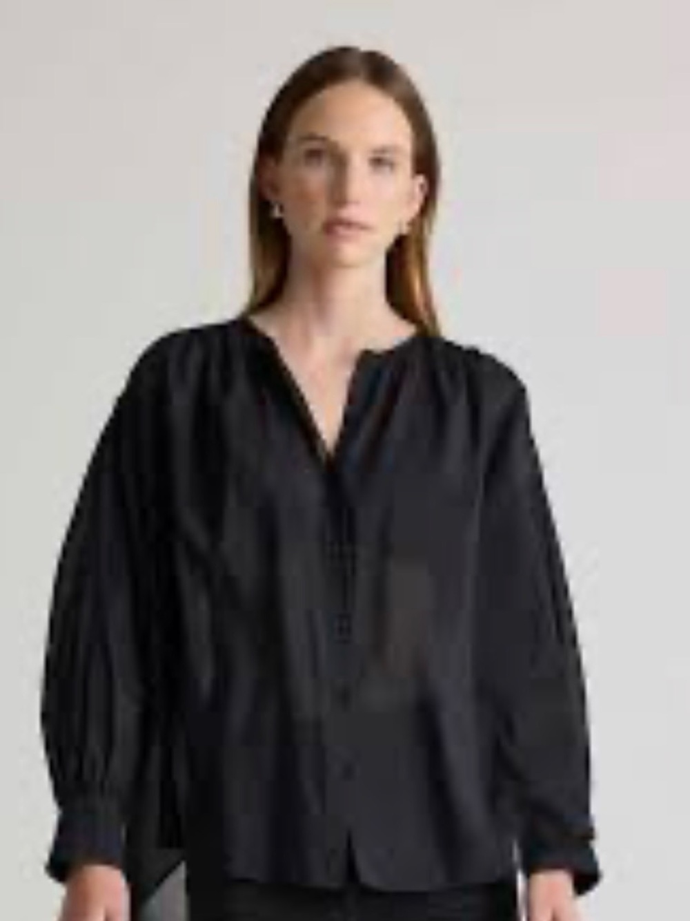 Quince Black Cotton Silk Voile Blouson Blouse Button Down Sheer Balloon Sleeve S